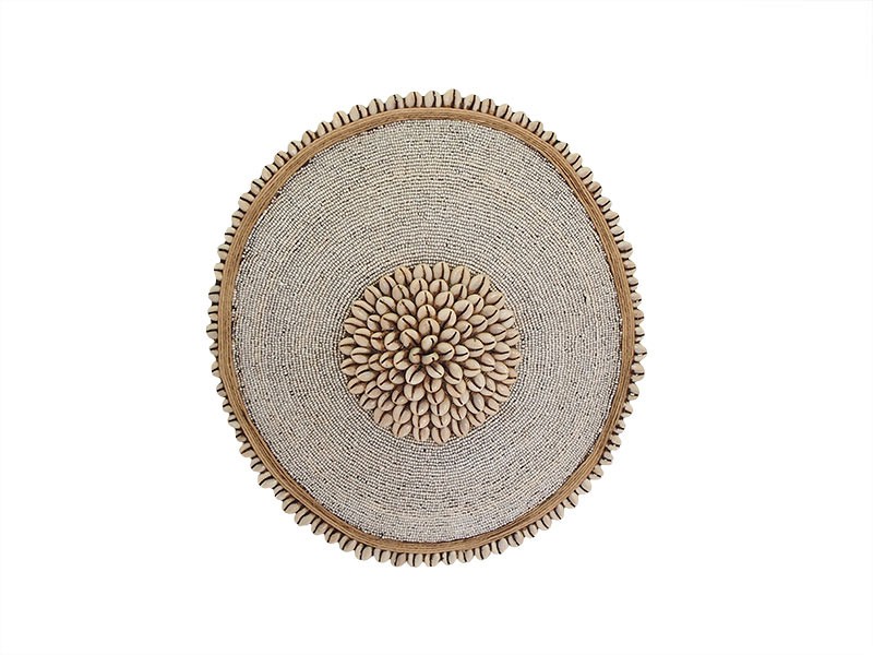Small Beaded Shield - White with Cowrie Center and Trim Small Beaded Shield - White with Cowrie Center and Trim