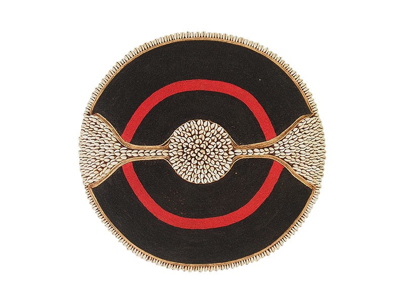 Beaded Shield - Black With Red Ring and Cowrie shell Band and Trim Beaded Shield - Black With Red Ring and Cowrie shell Band and Trim