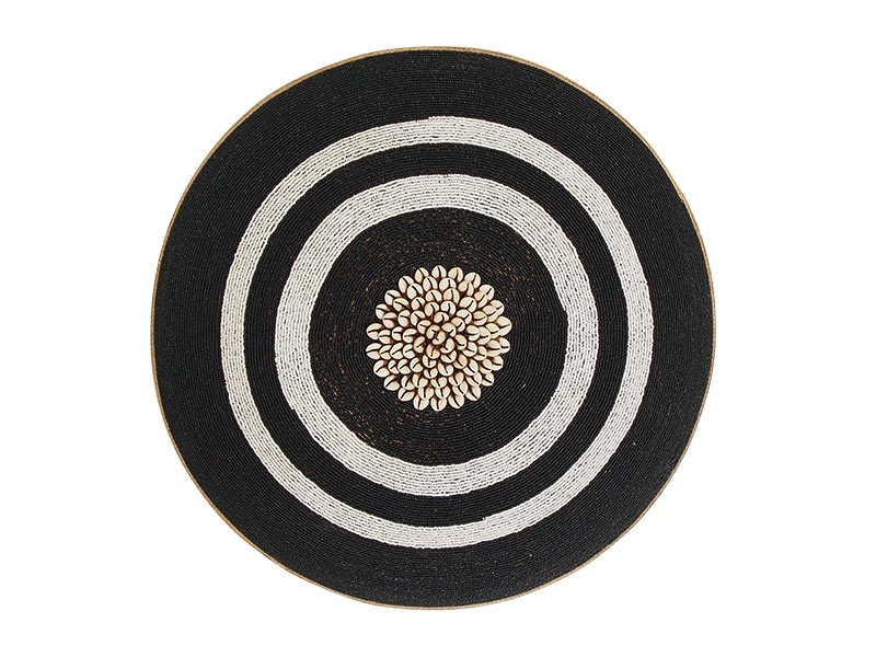 Beaded Shield - Black with White Rings and Cowrie Center Beaded Shield - Black with White Rings and Cowrie Center