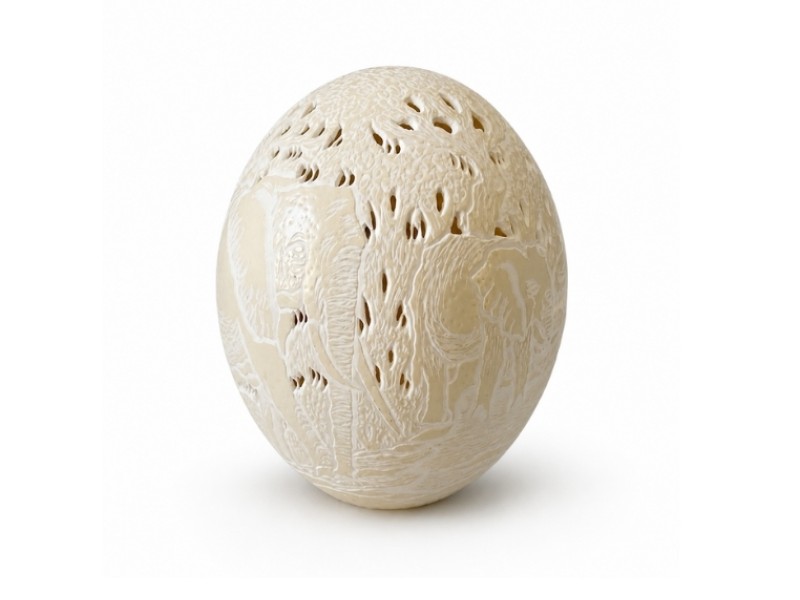 Carved Ostrich Eggs - Elephant Pattern