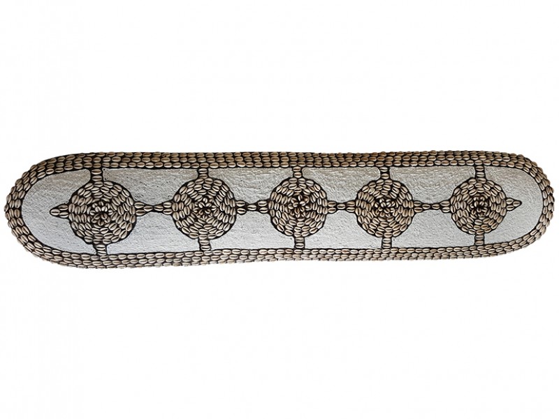 Oblong Beaded Shield with White Beads and Cowrie Shell Details Oblong Beaded Shield with White Beads and Cowrie Shell Details