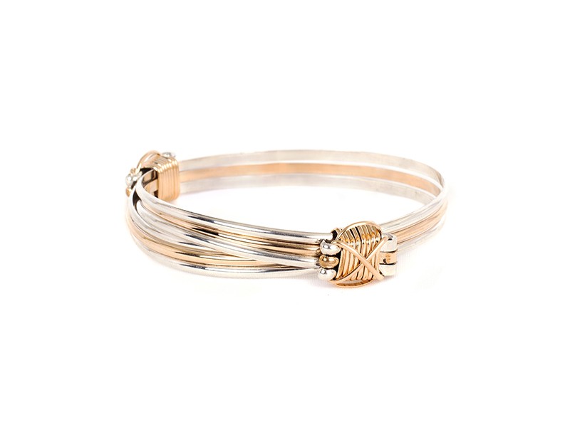 2 SILVER 1 GOLD STRAND BRACELET WITH 2 GOLD KNOTS 2 SILVER 1 GOLD STRAND BRACELET WITH 2 GOLD KNOTS