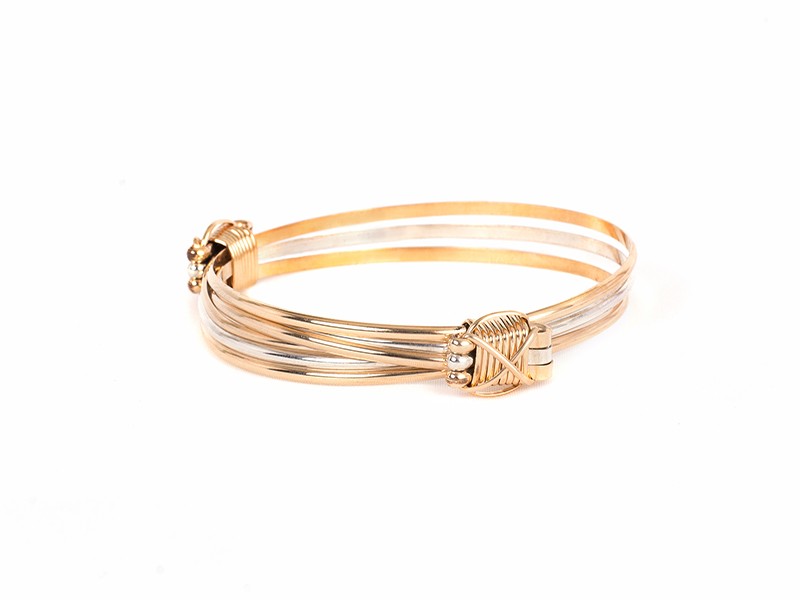 2 GOLD 1 SILVER STRAND BRACELET WITH 2 GOLD KNOTS 2 GOLD 1 SILVER STRAND BRACELET WITH 2 GOLD KNOTS