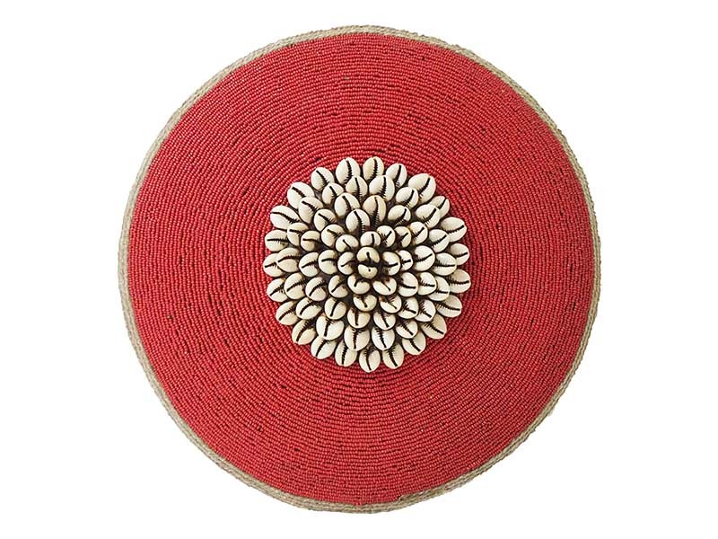 Small Beaded Shield - Red with Cowrie Center Small Beaded Shield - Red with Cowrie Center