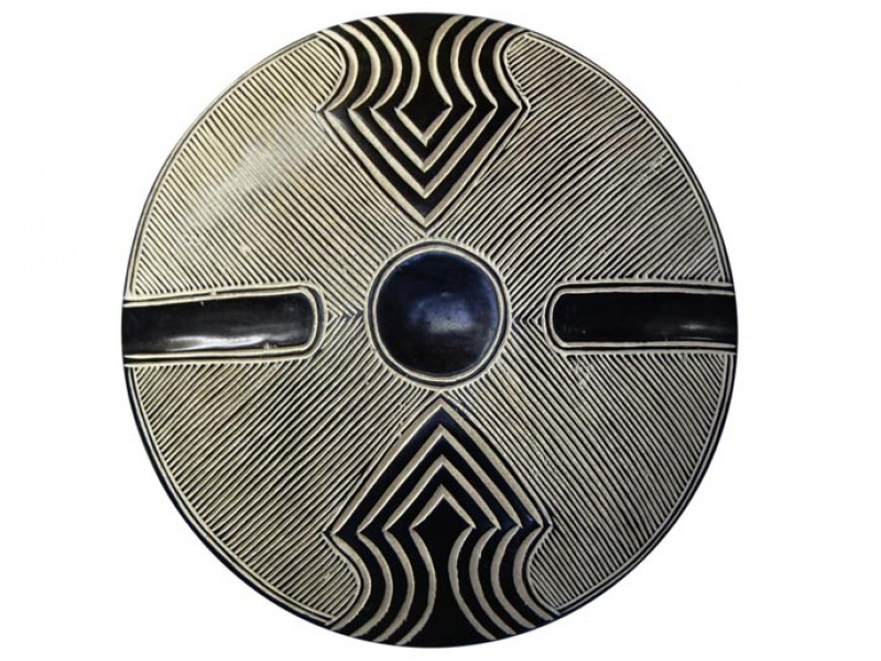 Carved Wood Shield with Circle Center - 10 Carved Wood Shield with Circle Center - 10
