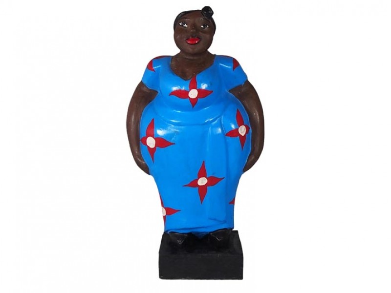 Mama Africa Wood Sculpture - blue-red-star-flowers-37cm-front Mama Africa Wood Sculpture - blue-red-star-flowers-37cm-front