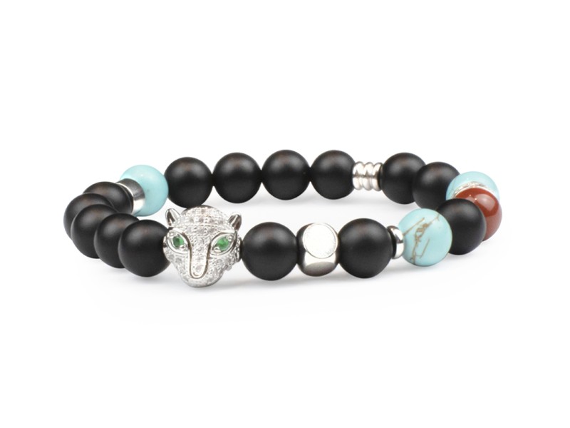 Black agate bracelet - leopard with turquoise Black agate bracelet - leopard with turquoise