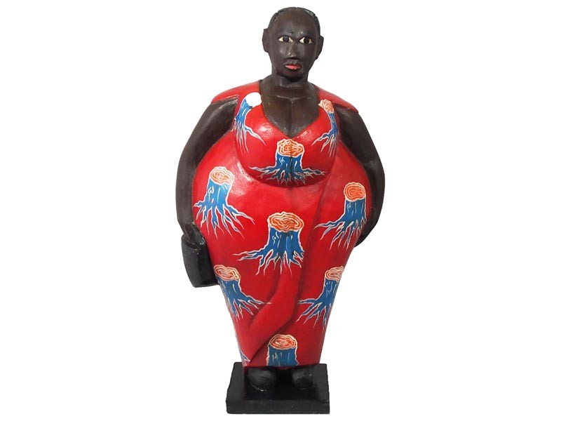 Mama Africa Wood Sculpture -red-dress-side-65cm Mama Africa Wood Sculpture -red-dress-side-65cm