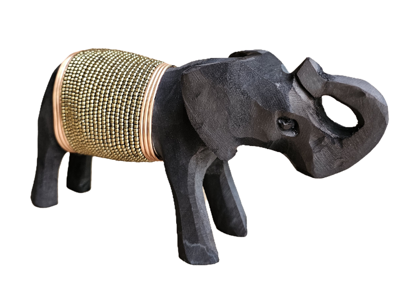 Small Black Elephant  with Gold beads