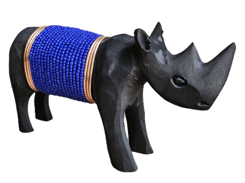 Small Black Rhino with Blue beads