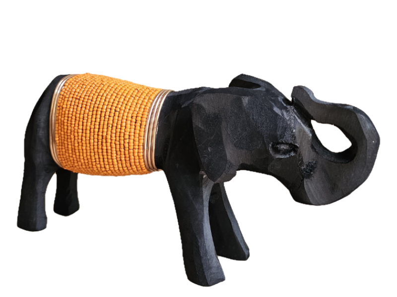 Small Black Elephant  with Orange beads