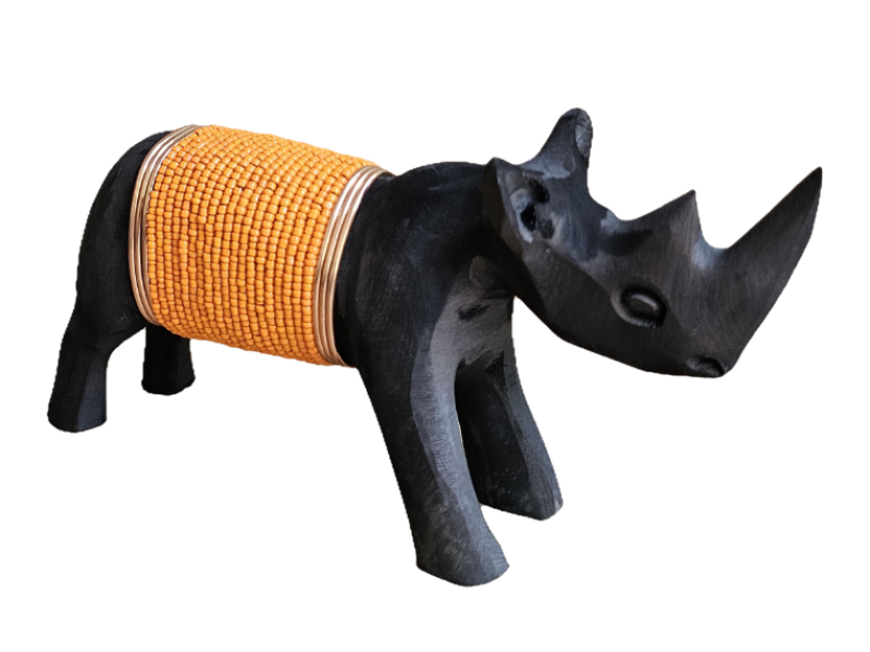 Small Black Rhino with Orange beads