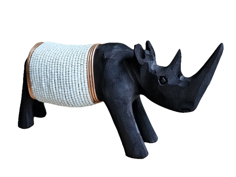Small Black Rhino with white beads