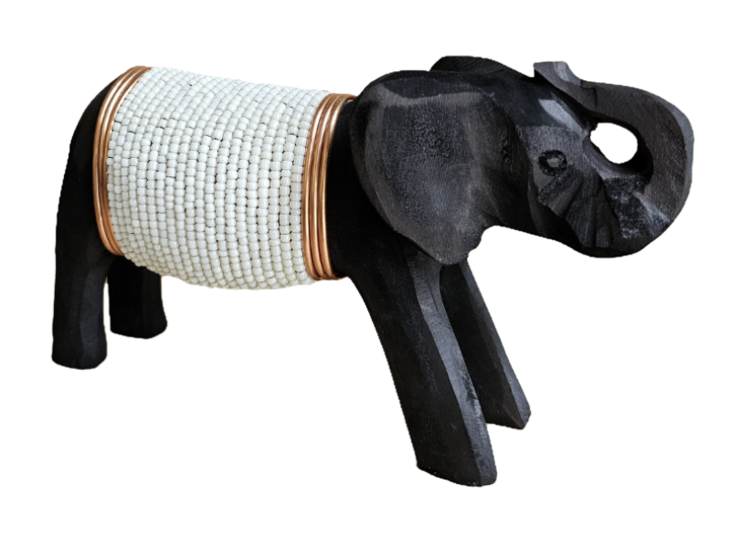Small Black Elephant with white beads