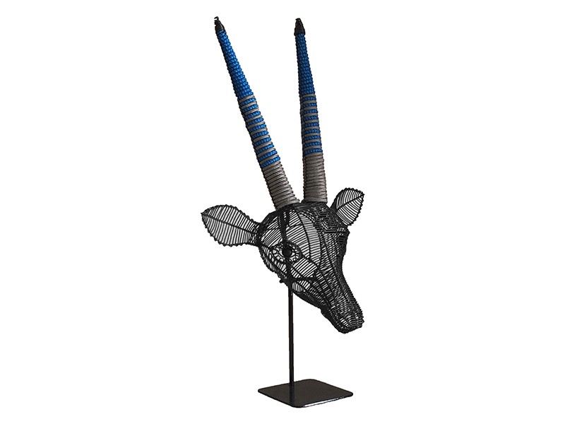 Charcoal with Blue and Grey Rope on Stand - Side View Charcoal with Blue and Grey Rope on Stand - Side View