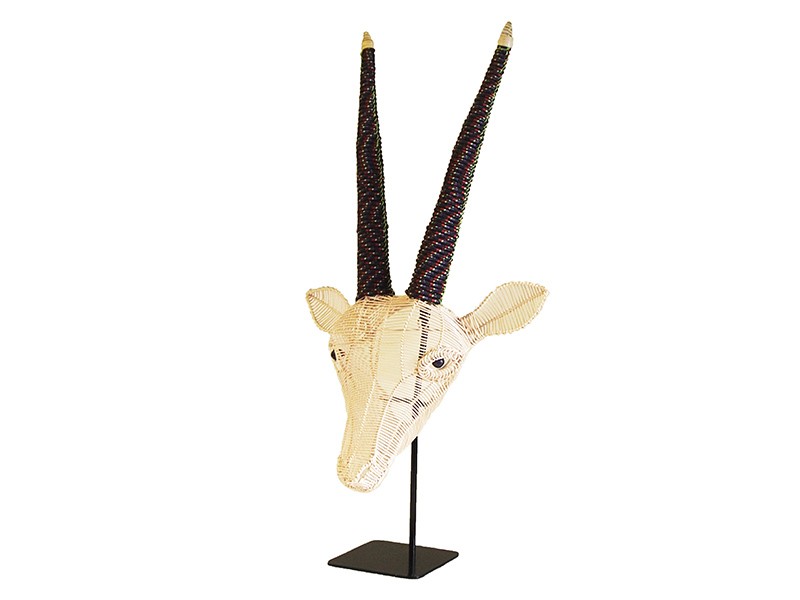 Ivory with Navy and Colourful Speckled Rope on Stand - Side View Ivory with Navy and Colourful Speckled Rope on Stand - Side View