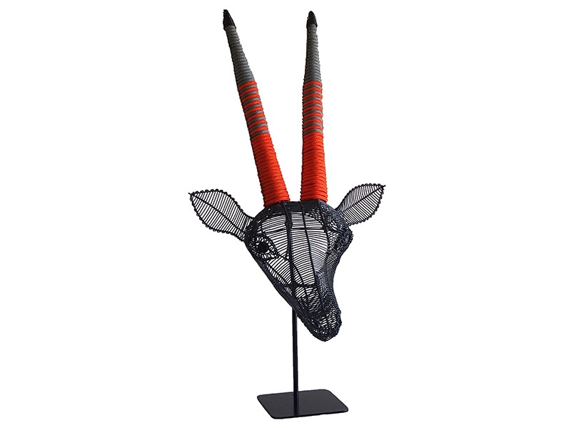 Charcoal with Orange and Grey Rope on Stand - Side View Charcoal with Orange and Grey Rope on Stand - Side View