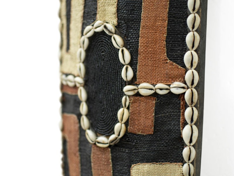 Rectangle Rectangle Shield with Kuba Cloth - Black Beads Rectangle Rectangle Shield with Kuba Cloth - Black Beads