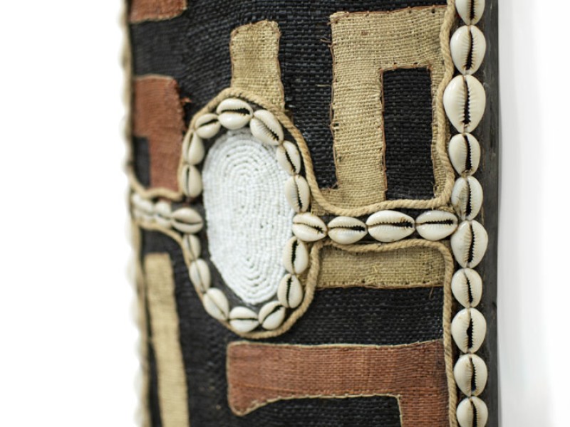 Rectangle Rectangle Shield with Kuba Cloth - White Beads Rectangle Rectangle Shield with Kuba Cloth - White Beads
