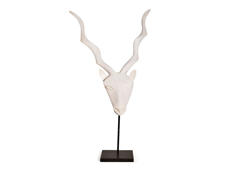 White washed kudu head - black stand White washed kudu head - black stand